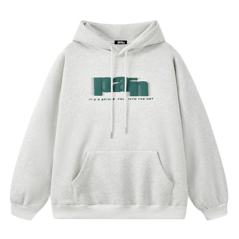 PAINWAKE Trendy Brand Pullover American Vintage Foam Letter Thickened And Fleece Lined Winter Casual Hooded Sweatshirt