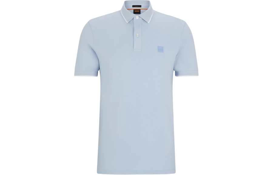 HUGO BOSS Slim Fit Polo Shirt In Washed Stretch Cotton Piqué Polo Shirt Men's Light Blue