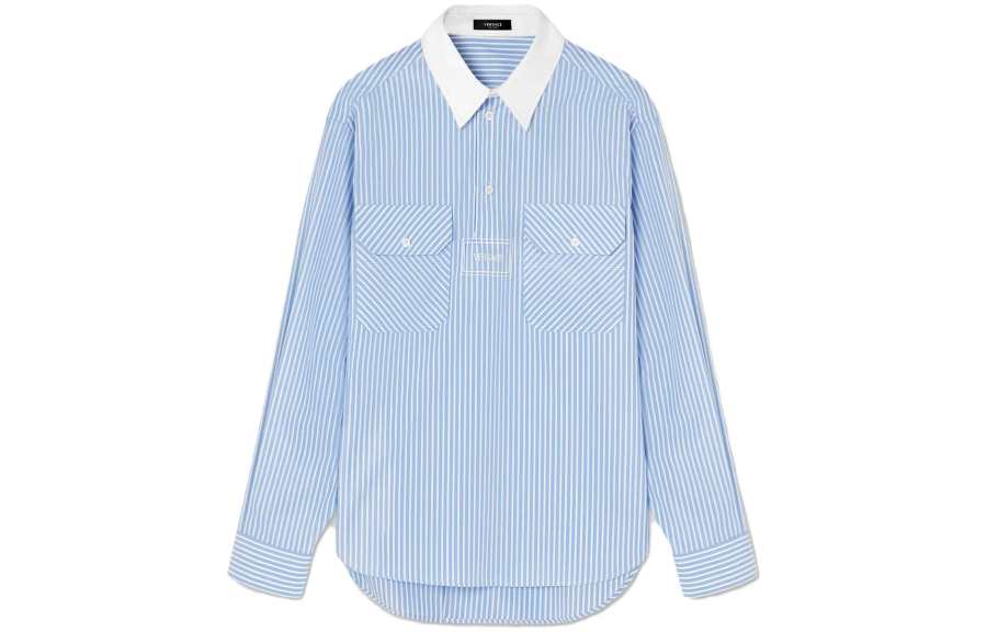 VERSACE Versace logo-print pinstripe cotton shirt