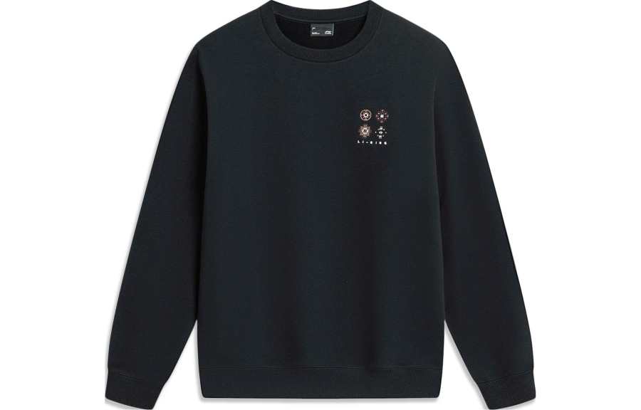 Li-Ning Li Ning China Culture Collection Solid Color Fleece Lined Thermal Loose Fit Pullover Sweatshirt Unisex Black