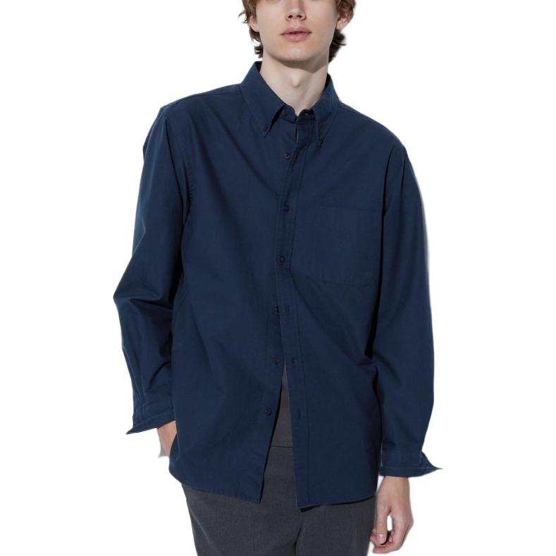 UNIQLO Shirts Men's Navy Blue Pointed Collar Moderate Other