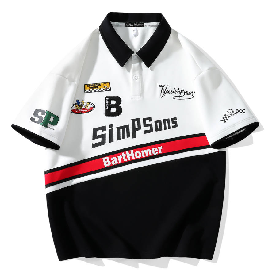 The Simpsons Polo Shirts Unisex White Polo Collar Moderate Straight Fit