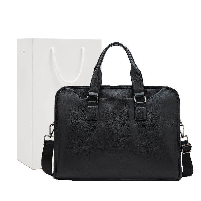 LAORENTOU Synthetic Leather Briefcase Men's Black/Black Plaid Style