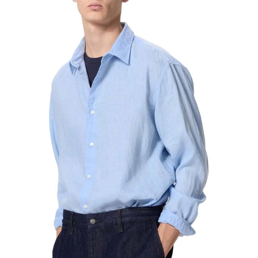 UNIQLO Shirts Unisex Aqua Blue Lapel Thin