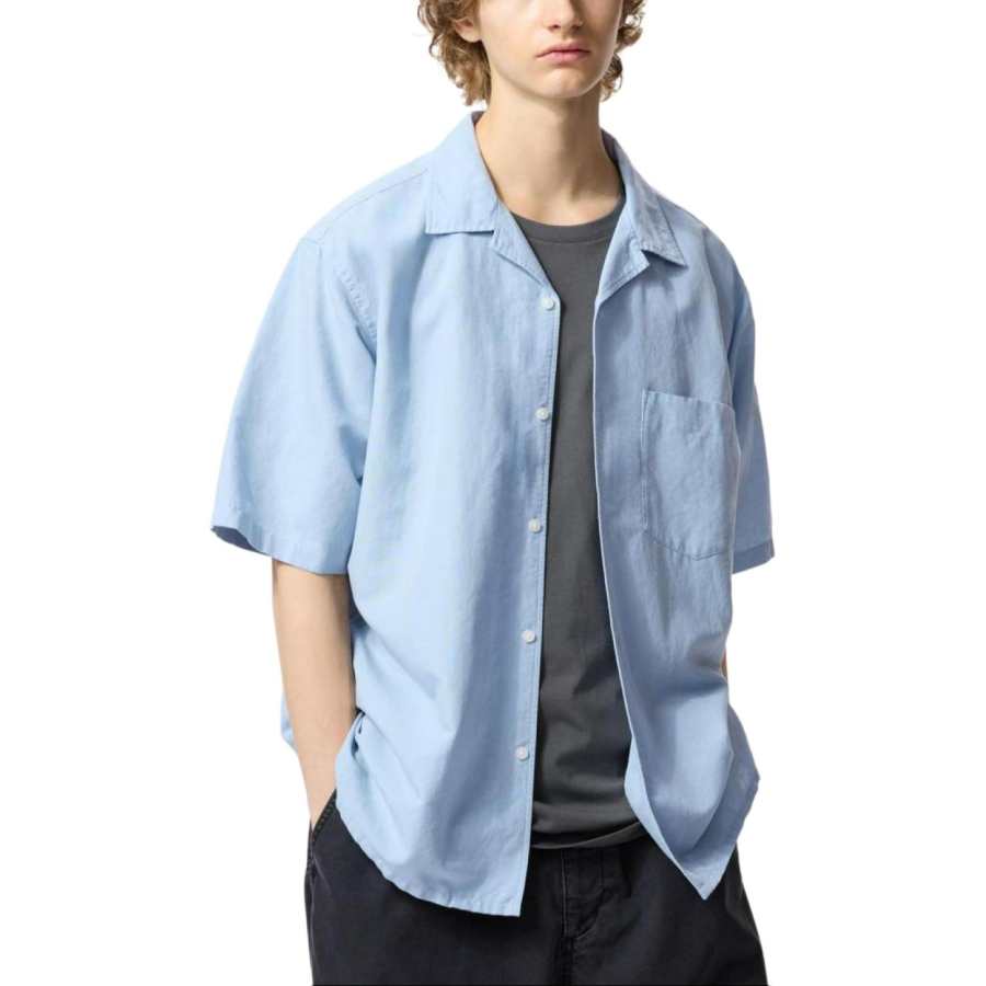 UNIQLO Shirts Unisex Sky Blue Half Open Collar Thin