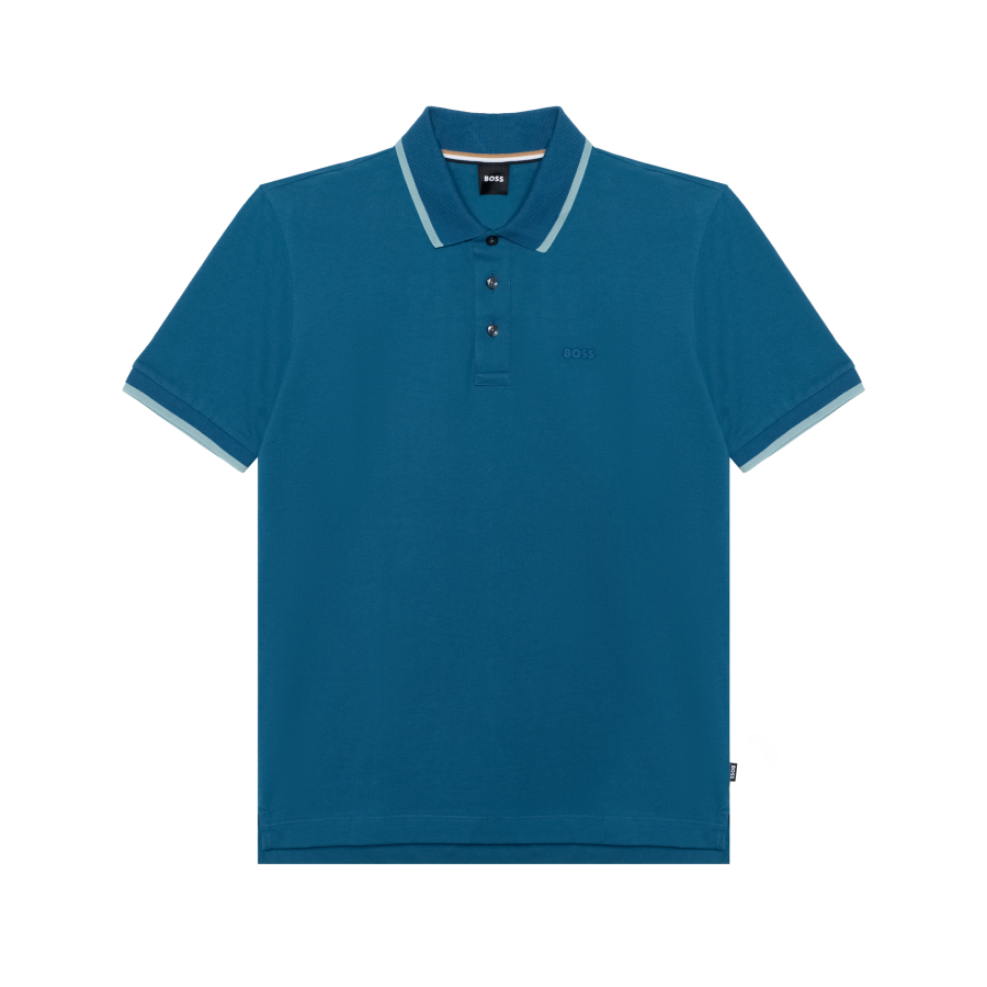 HUGO BOSS Cotton Piqué Polo Shirt With Rubber Print Logo Polo Shirt Men's Light Blue
