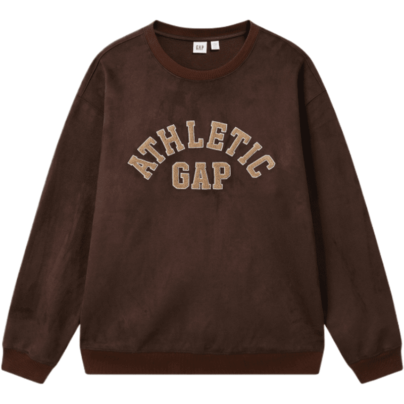GAP Fall Faux Sherpa Logo Faux Suede Fleece Lined Crew Neck Top Sweatshirt Unisex Brown
