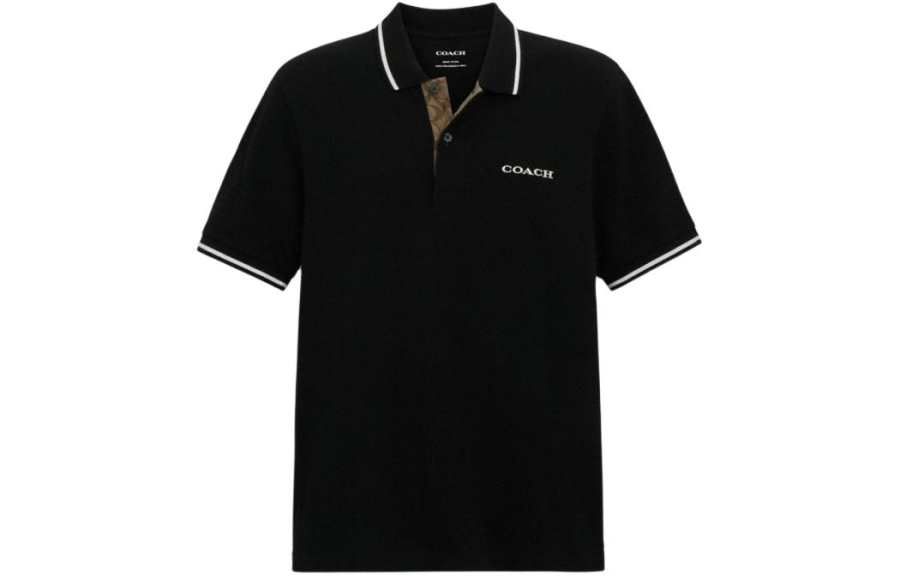 COACH Polo Shirts Men's Black Polo Collar Moderate Straight Fit