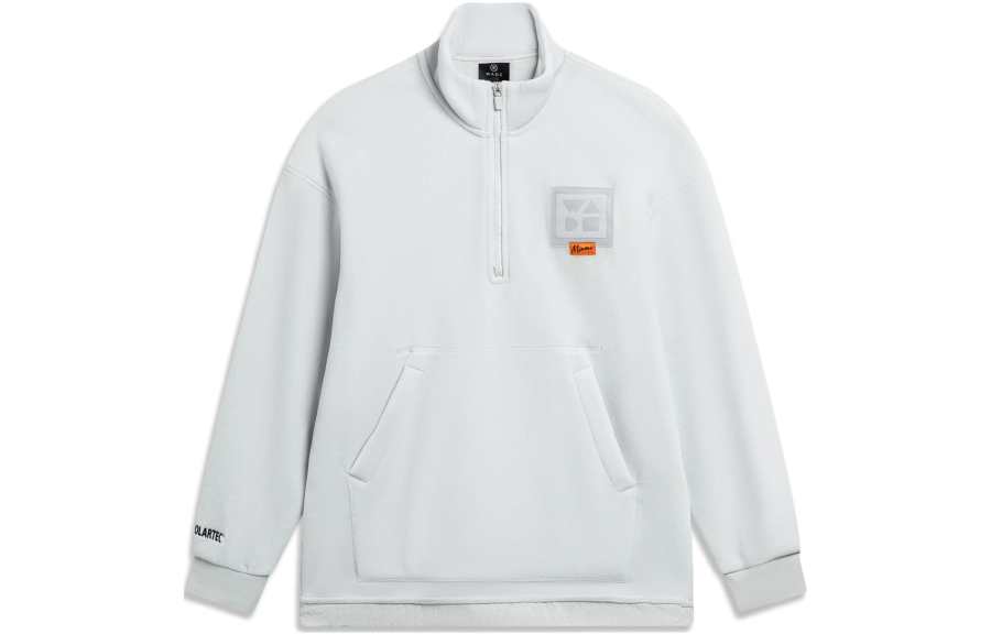 Li-Ning Li Ning Wade Collection Solid Color Fleece Lined Thermal Loose Fit Pullover Polar Fleece Sweatshirt Men's Stone Gray