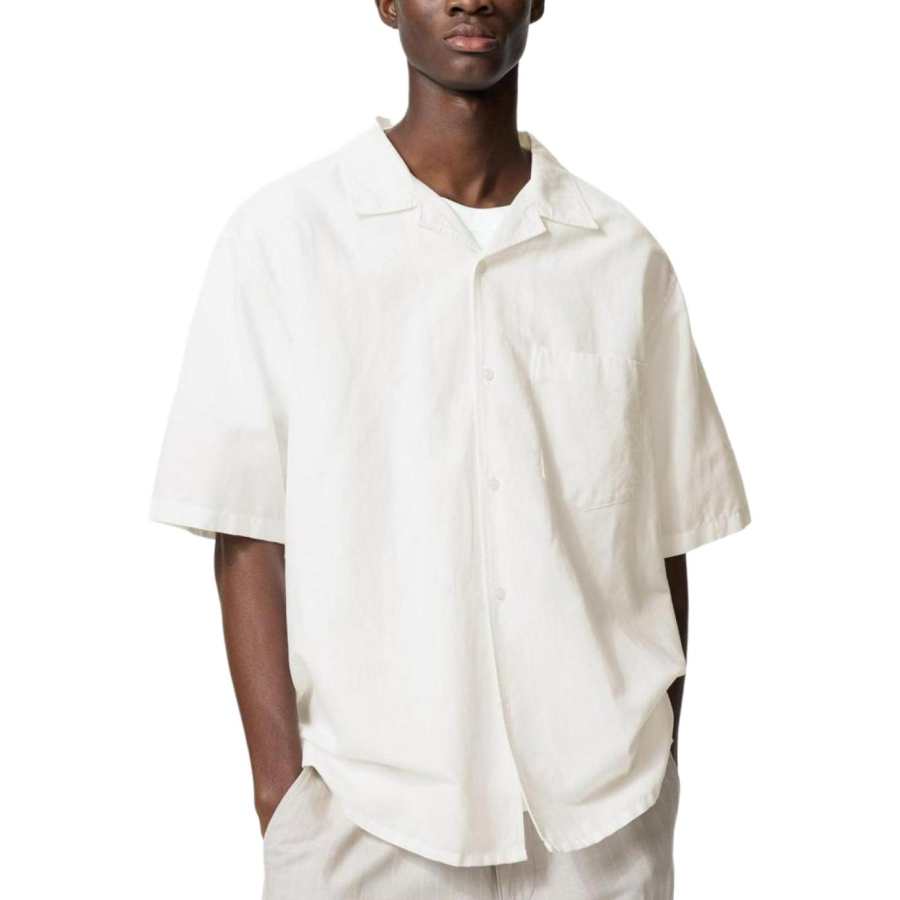 UNIQLO Shirts Unisex White Half Open Collar Thin
