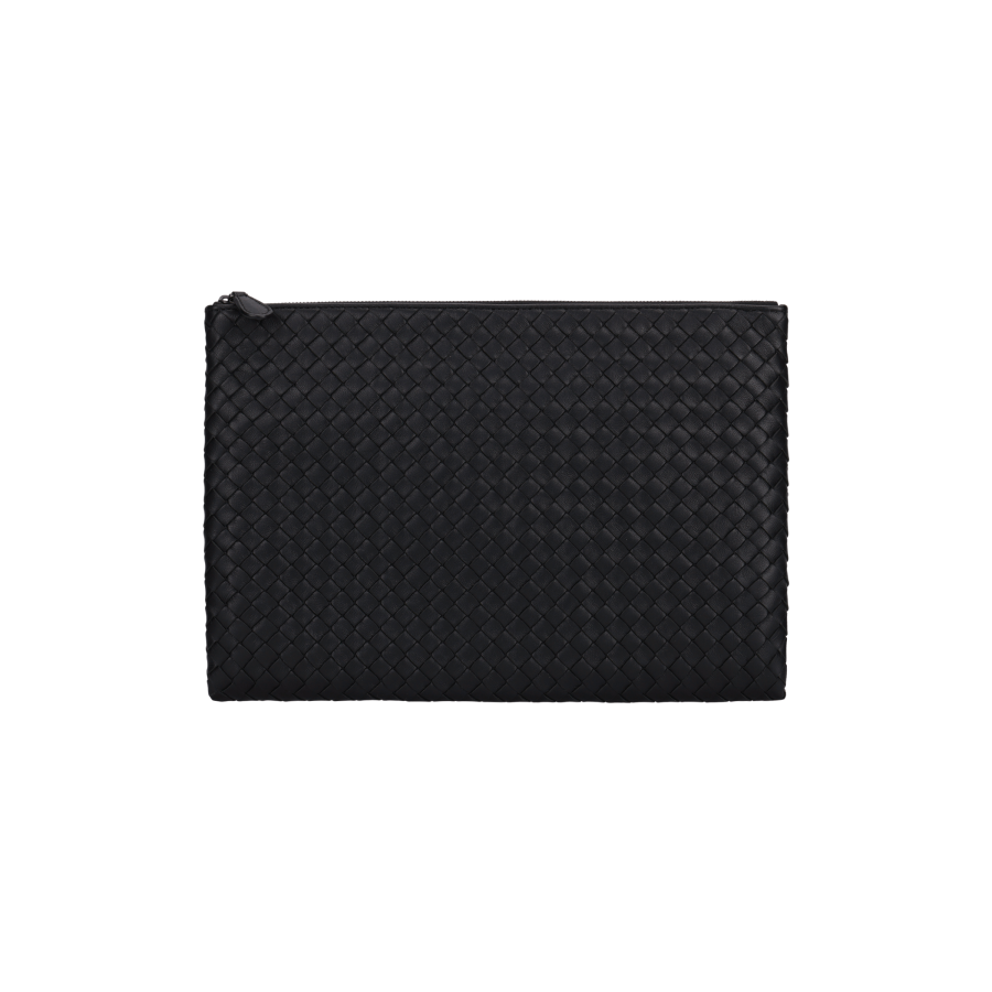 Bottega Veneta Intrecciato Sheepskin Clutch Women's Black