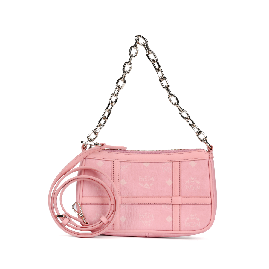 MCM Aren Visetos Nappa Leather Trim Pochette, Shoulder Bag, Handbag, Shoulder Bag Mini Women's Pink