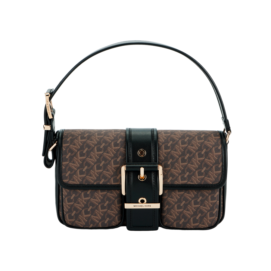 MICHAEL KORS Artificial Leather With Cow Leather Handbag, Shoulder Bag Regular Women's Dark Brown & Black