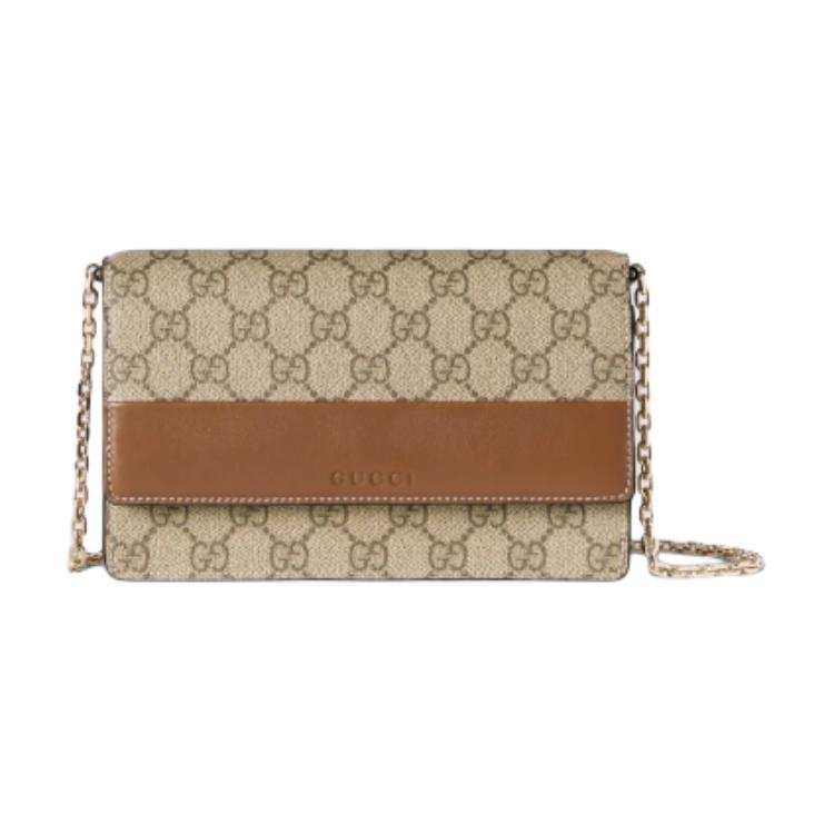 GUCCI GG Emblem Leather Shoulder Bag, Wallet Women's Brown