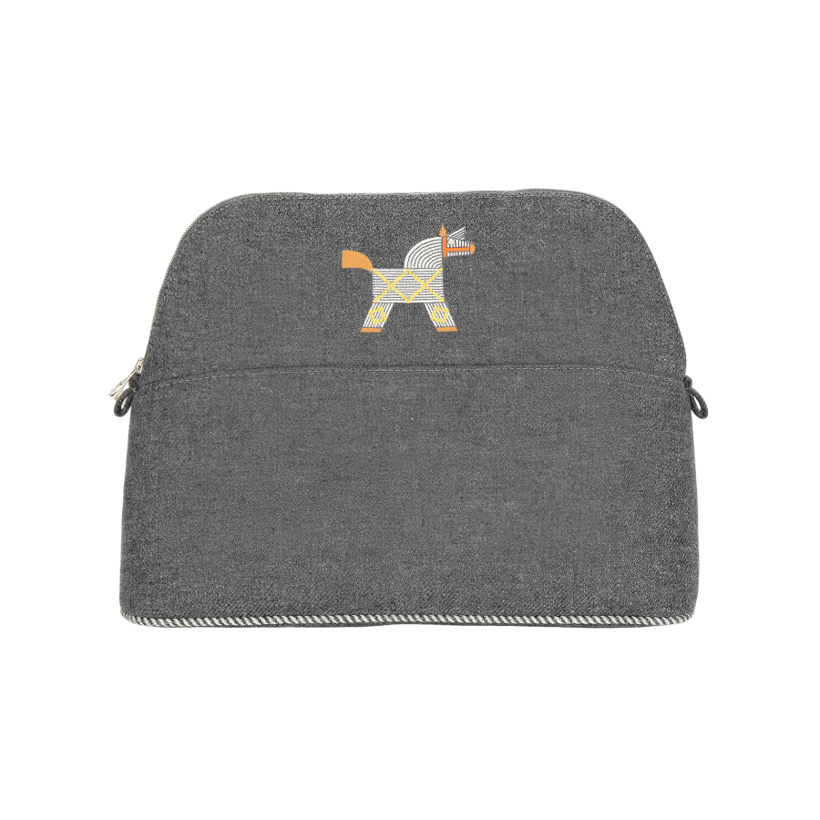 HERMES Bolide Cotton Blend Polyurethane Handheld Makeup Bag Women's Gray