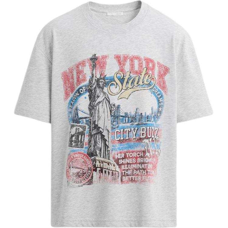 ZARA T Shirts Men's White Crew Neck Moderate