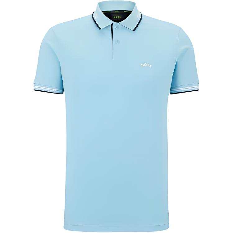 HUGO BOSS Polo Shirts Men's Blue Polo Collar Moderate Straight Fit