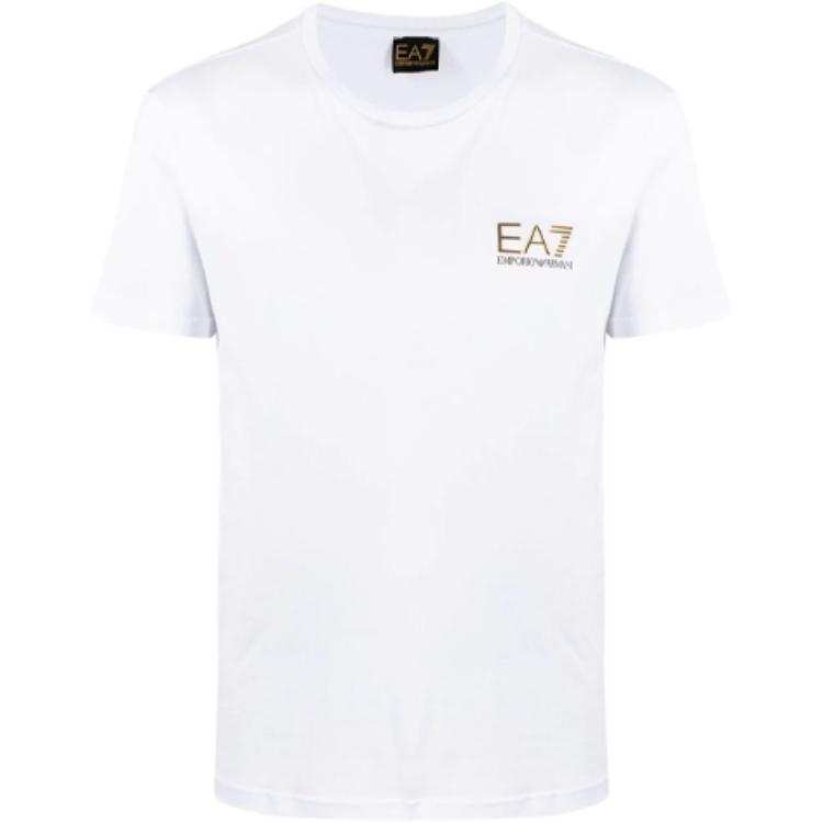 EMPORIO ARMANI EA7 T Shirts Men's White Crew Neck Moderate Straight Fit
