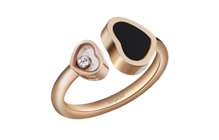 Chopard 18kt rose gold Happy Hearts onyx and diamond ring