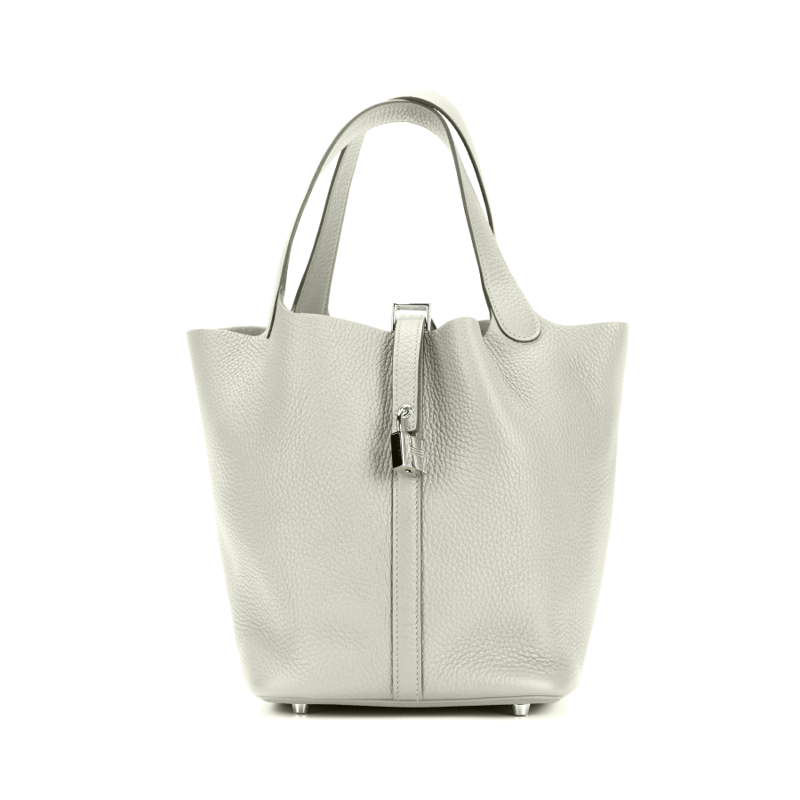 HERMES Picotin Lock Clemence Bullock Leather Basket Bag, Bucket Bag, Handbag 22 Women's 0W Gris Neve Ice Crystal Gray