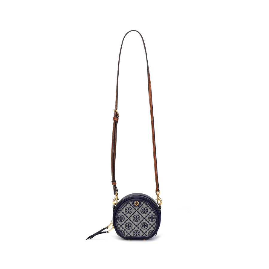 TORY BURCH T Monogram Jacquard Leather Round Bag Crossbody Bag Mini Women's Marine Blue