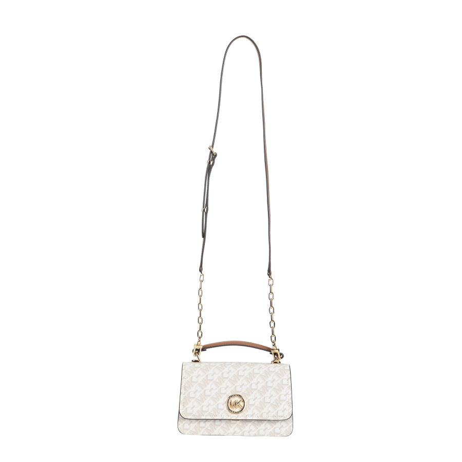 MICHAEL KORS Delancey Canvas With Leather Shoulder Bag, Crossbody Bag, Handbag Small Women's Ecru