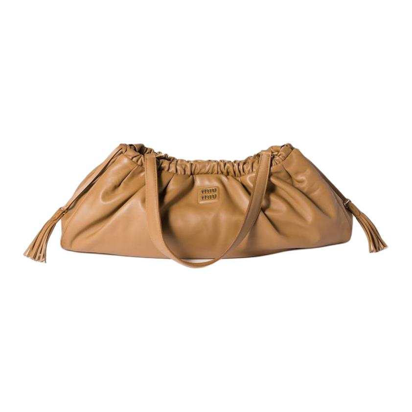 MIU MIU Joie Lambskin Handbag, Shoulder Bag Women's Caramel