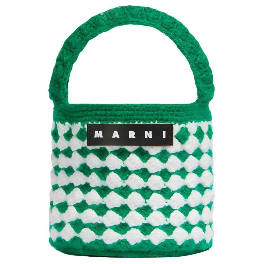 MARNI Acrylic Knitted Fabric Handbag, Shoulder Bag Women's Green
