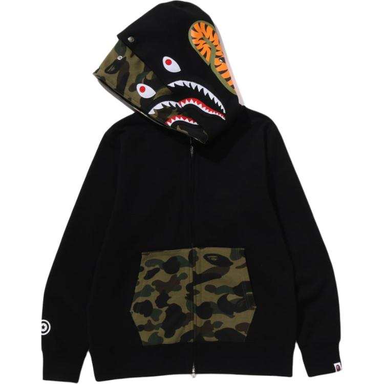 A BATHING APE A Bathing Ape camo-panel shark-print hoodie