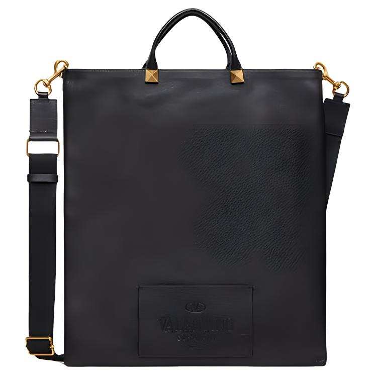 Valentino Cow Leather Tote Bag, Shopping Bag, Shoulder Bag, Crossbody Bag, Handbag Unisex Black