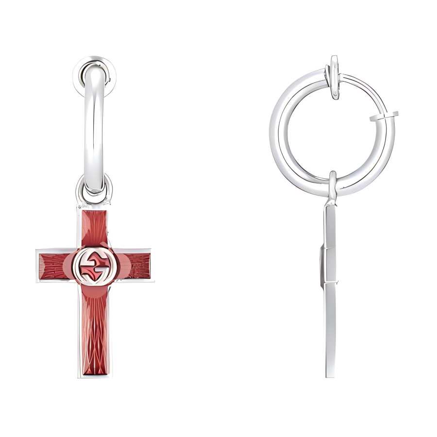 GUCCI 【RunwayPrevious Season】Interlocking G enamel cross single earring