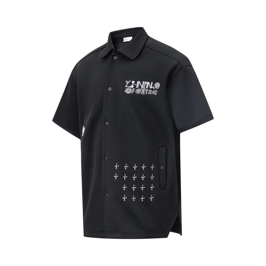 Li-Ning Li Ning Shirts Unisex Black Pointed Collar Moderate Shirt