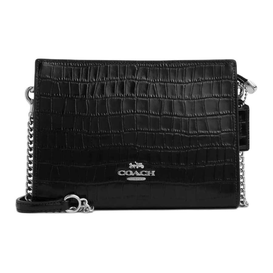 COACH Slim Crossbody Crocodile Pattern Embossed Leather Shoulder Bag, Crossbody Bag Small Women's Black