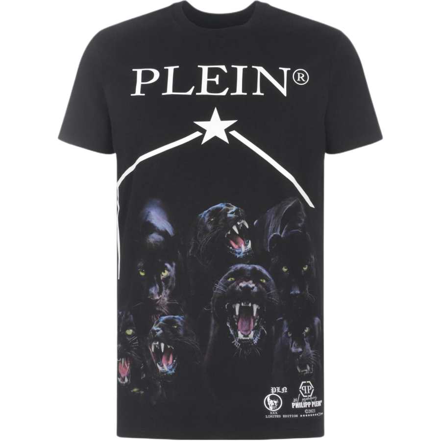 PHILIPP PLEIN T Shirts Men's Black Crew Neck Moderate Straight Fit