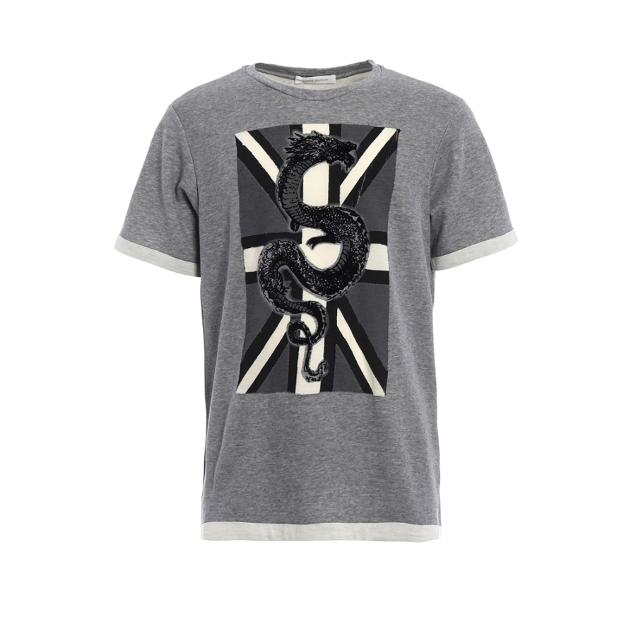 BALMAIN T Shirts Men's Gray Crew Neck Moderate Straight Fit