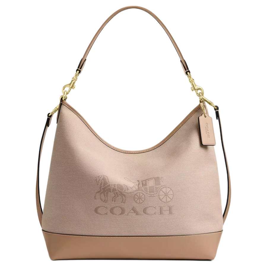 COACH Laurel Canvas With Leather Shoulder Bag Large Women's Khaki