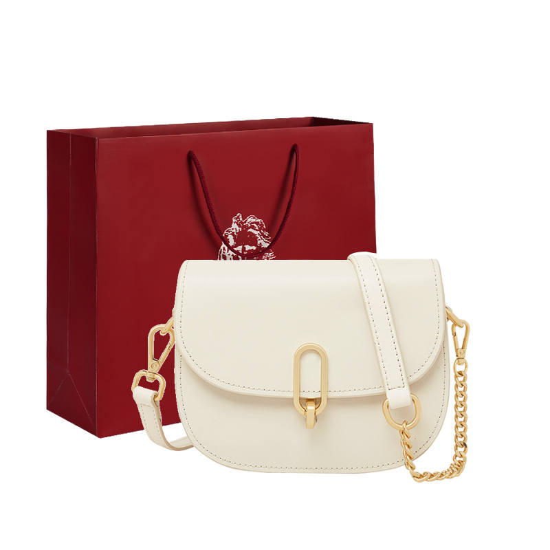 LAORENTOU Cow Leather One Shoulder Bag, Handheld Crossbody Bag Regular Women's Cream White/Knight Black