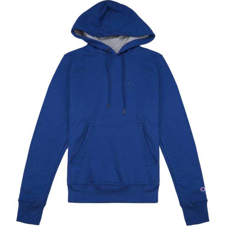 Champion Logo Hooded Fleece Lined Long Sleeved Sweatshirt Men's Dark Blue
