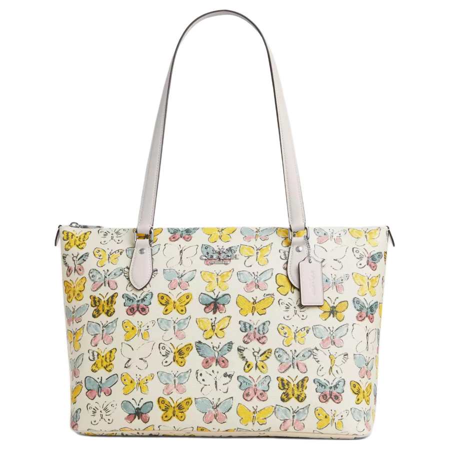 COACH Gallery Coated Canvas Tote Bag, Shopping Bag, Handbag, Shoulder Bag Large Women's Silver & Chalk