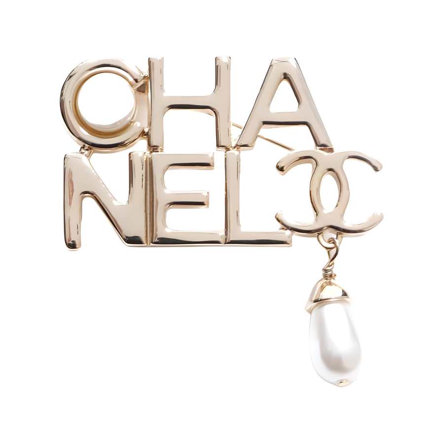 Chanel 2022 Cc Plated Faux Pearl Logo Brooch costume brooch