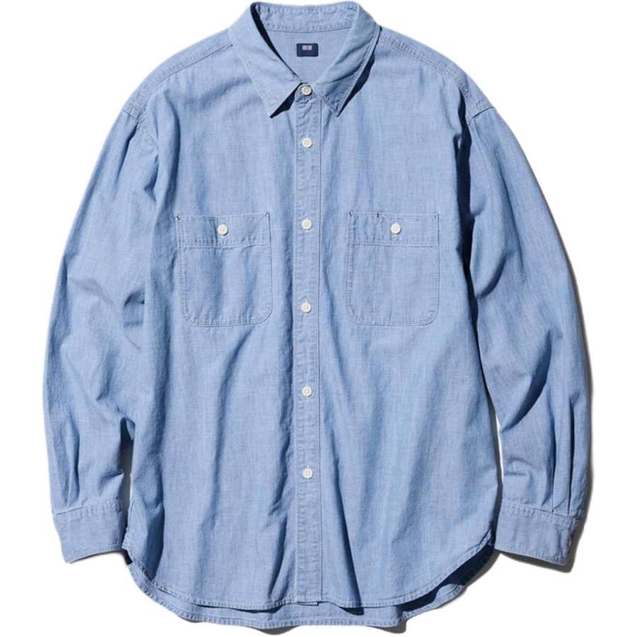 UNIQLO Shirts Men's Aqua Blue Lapel Moderate