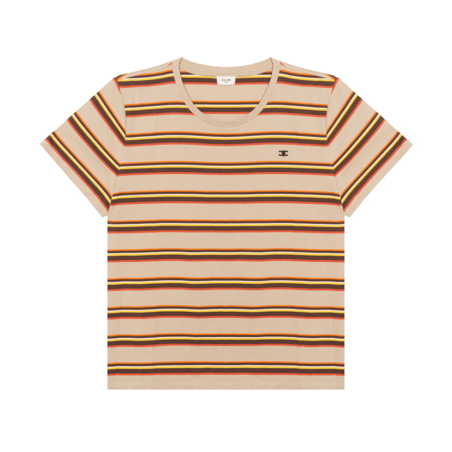 CELINE T Shirts Men's Brown Crew Neck Moderate Straight Fit