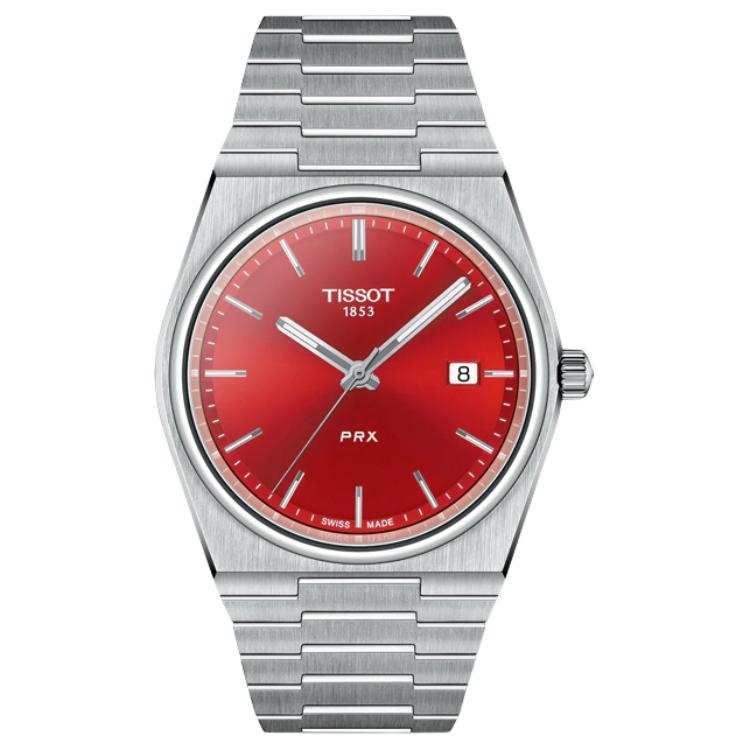 TISSOT PRX Collection Quartz Movement Men's Watches Watch 40mm Red Watch Dial Stainless Steel Watchband