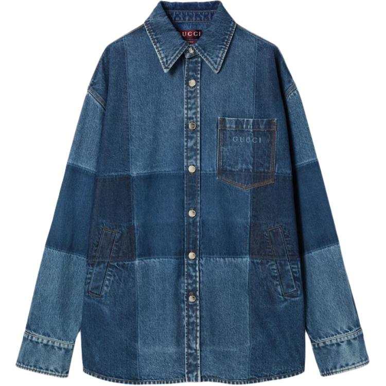 GUCCI Shirts Men's Blue Pointed Collar Moderate Denim