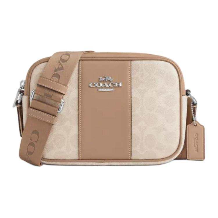 COACH Jamie Canvas With Smooth Leather Crossbody Bags Small Women's Silver & Sand & Gray & Umber