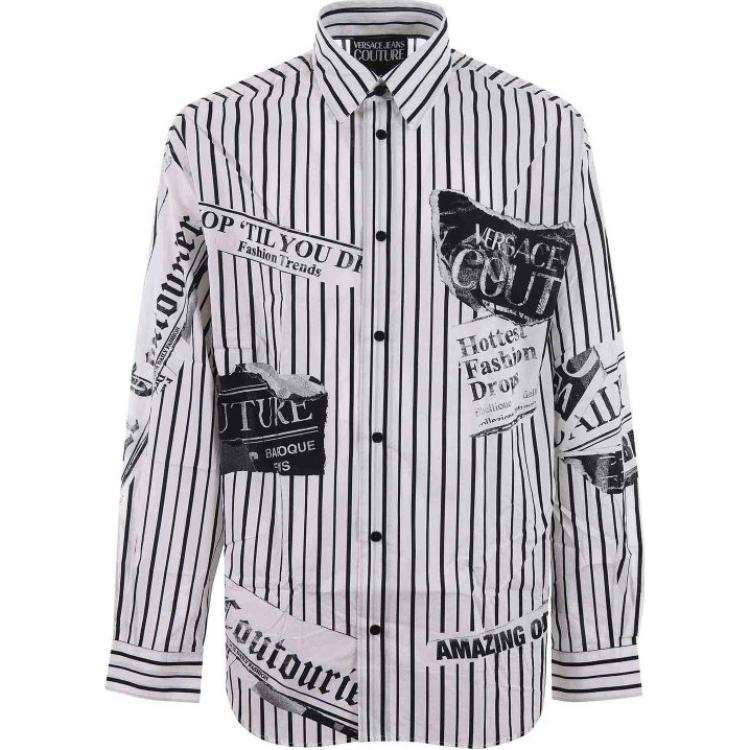 VERSACE JEANS Couture All Over Stripes Magazine Printed Shirt