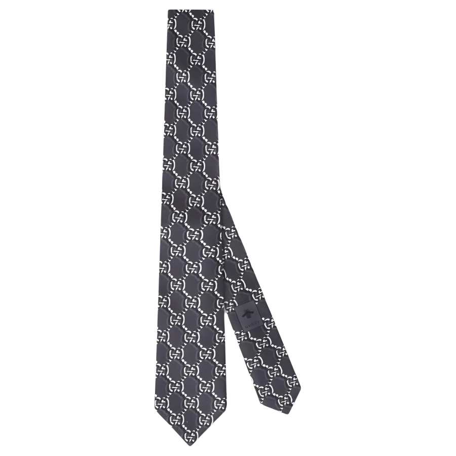 GUCCI Brand Logo Silk Cupro Ties Men's Dark Gray