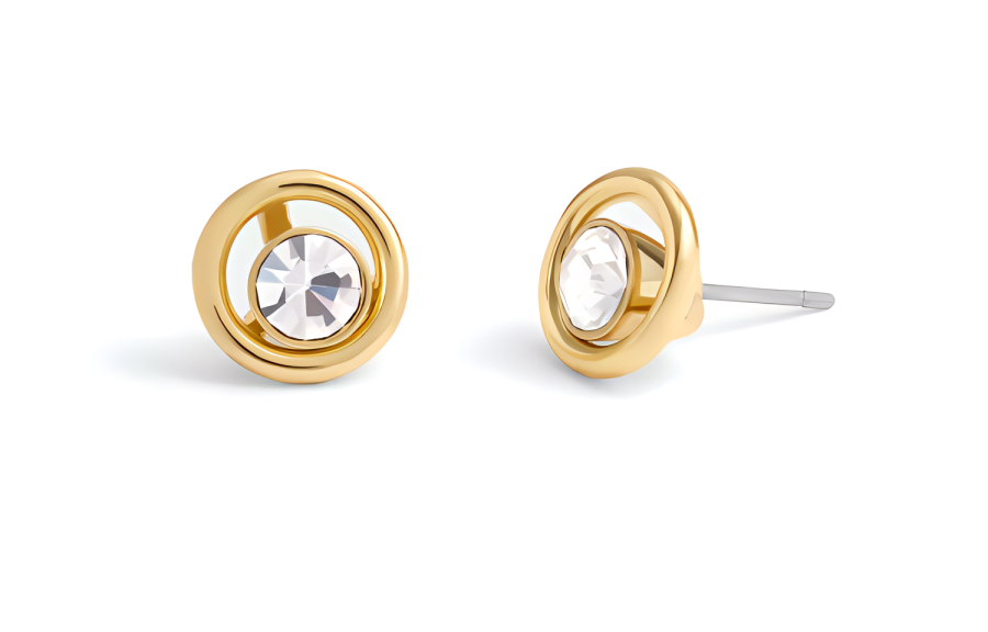COACH Brass, Glass, Cubic Zirconia Stud Earrings Women's Gold
