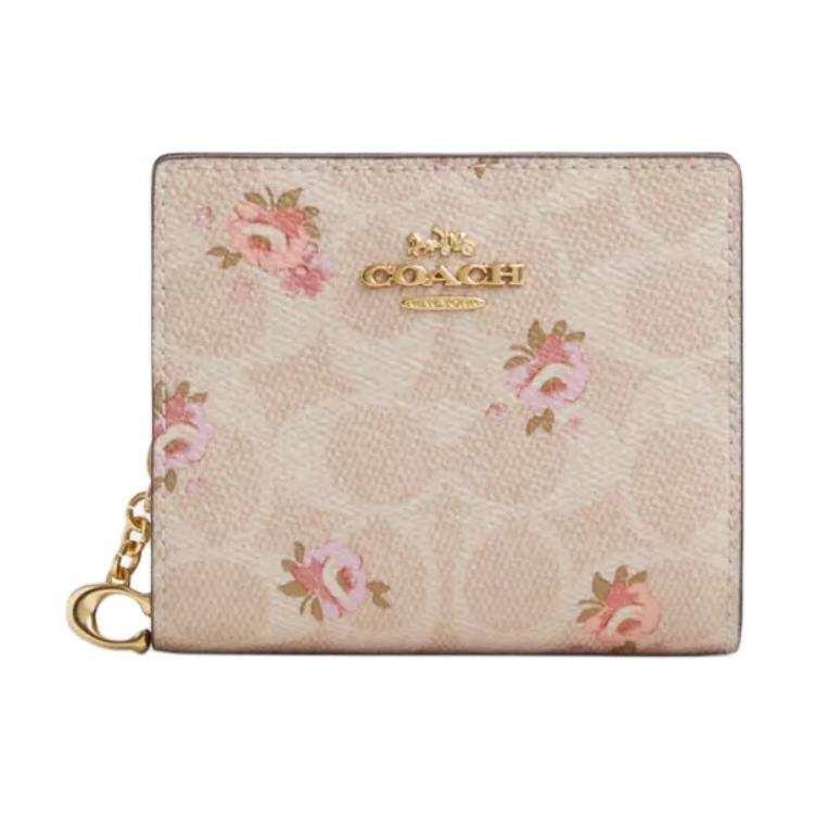 COACH Snap Wallet Coated Canvas Wallet Women's Gold & Sand