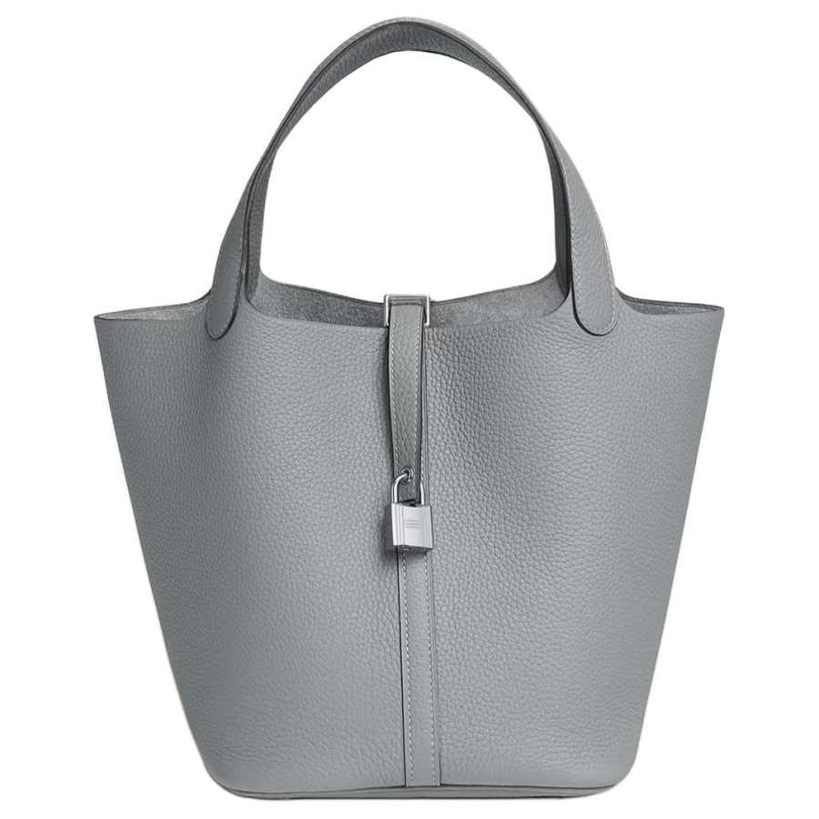 HERMES Picotin Lock Clemence Bullock Leather Basket Bag, Bucket Bag, Handbag 22 Women's P0 Gris Pantin Puppet Gray